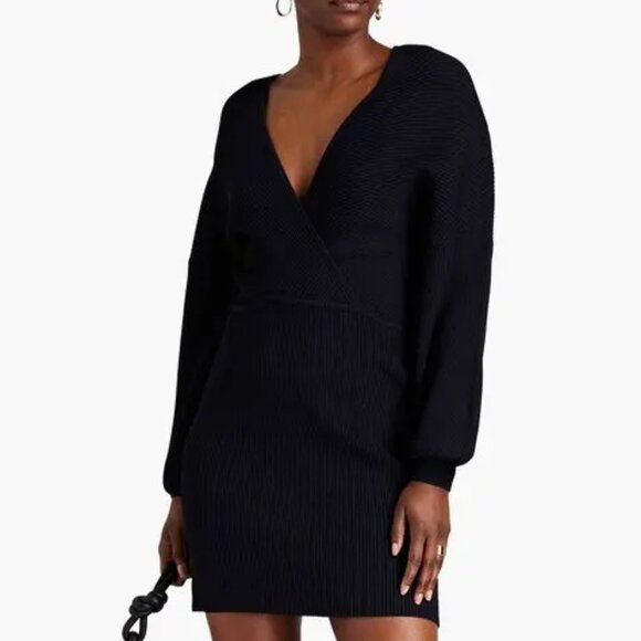 GANNI Wrap-Effect Ribbed-Knit Mini Dress - Picture 1 of 4